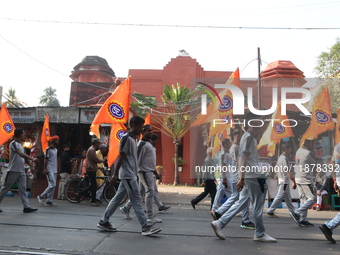 The Vishwa Hindu Parishad holds a protest rally condemning the recent arrest of prominent Hindu leader Krishna Das Prabhu and the alleged at...