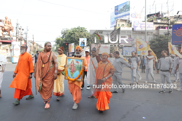 The Vishwa Hindu Parishad holds a protest rally condemning the recent arrest of prominent Hindu leader Krishna Das Prabhu and the alleged at...