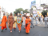 The Vishwa Hindu Parishad holds a protest rally condemning the recent arrest of prominent Hindu leader Krishna Das Prabhu and the alleged at...