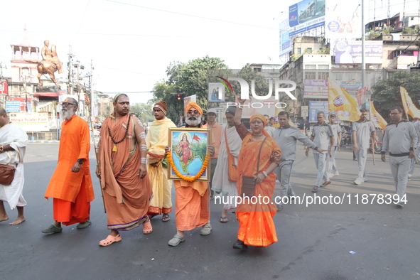 The Vishwa Hindu Parishad holds a protest rally condemning the recent arrest of prominent Hindu leader Krishna Das Prabhu and the alleged at...