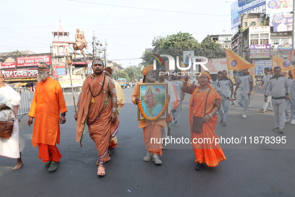 The Vishwa Hindu Parishad holds a protest rally condemning the recent arrest of prominent Hindu leader Krishna Das Prabhu and the alleged at...