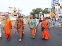 The Vishwa Hindu Parishad holds a protest rally condemning the recent arrest of prominent Hindu leader Krishna Das Prabhu and the alleged at...