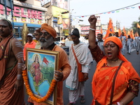 The Vishwa Hindu Parishad holds a protest rally condemning the recent arrest of prominent Hindu leader Krishna Das Prabhu and the alleged at...