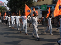 The Vishwa Hindu Parishad holds a protest rally condemning the recent arrest of prominent Hindu leader Krishna Das Prabhu and the alleged at...