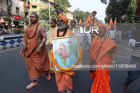 The Vishwa Hindu Parishad holds a protest rally condemning the recent arrest of prominent Hindu leader Krishna Das Prabhu and the alleged at...