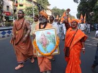 The Vishwa Hindu Parishad holds a protest rally condemning the recent arrest of prominent Hindu leader Krishna Das Prabhu and the alleged at...