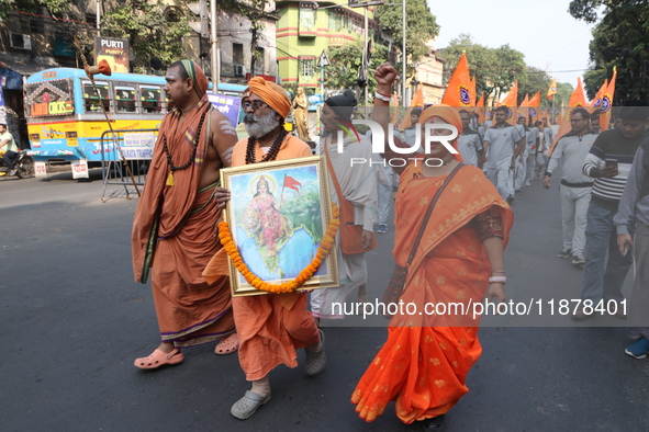 The Vishwa Hindu Parishad holds a protest rally condemning the recent arrest of prominent Hindu leader Krishna Das Prabhu and the alleged at...