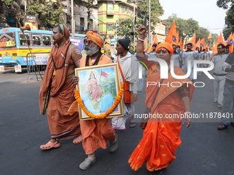 The Vishwa Hindu Parishad holds a protest rally condemning the recent arrest of prominent Hindu leader Krishna Das Prabhu and the alleged at...