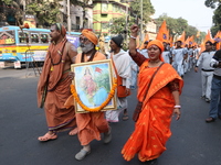 The Vishwa Hindu Parishad holds a protest rally condemning the recent arrest of prominent Hindu leader Krishna Das Prabhu and the alleged at...