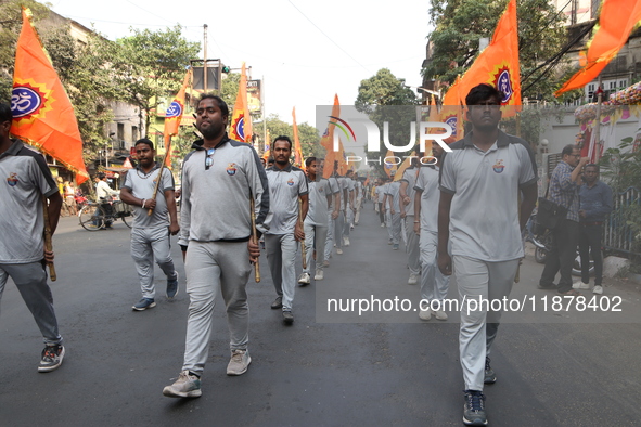 The Vishwa Hindu Parishad holds a protest rally condemning the recent arrest of prominent Hindu leader Krishna Das Prabhu and the alleged at...