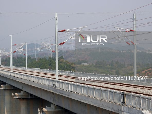 The Yichang-Xingshan High-Speed Railway, under construction, is fully closed and is scheduled to open in 2025 in Yichang, Hubei province, Ch...