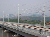 The Yichang-Xingshan High-Speed Railway, under construction, is fully closed and is scheduled to open in 2025 in Yichang, Hubei province, Ch...