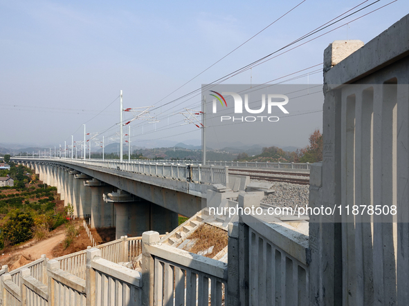 The Yichang-Xingshan High-Speed Railway, under construction, is fully closed and is scheduled to open in 2025 in Yichang, Hubei province, Ch...