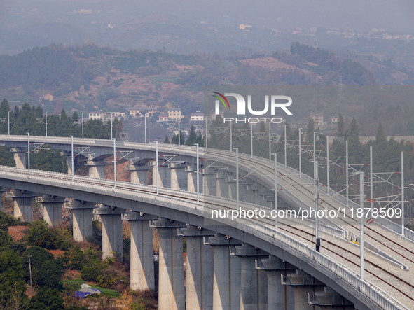 The Yichang-Xingshan High-Speed Railway, under construction, is fully closed and is scheduled to open in 2025 in Yichang, Hubei province, Ch...