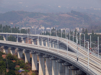 The Yichang-Xingshan High-Speed Railway, under construction, is fully closed and is scheduled to open in 2025 in Yichang, Hubei province, Ch...