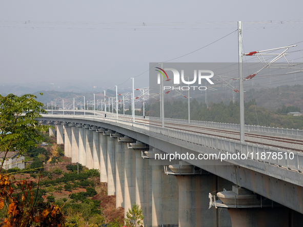 The Yichang-Xingshan High-Speed Railway, under construction, is fully closed and is scheduled to open in 2025 in Yichang, Hubei province, Ch...