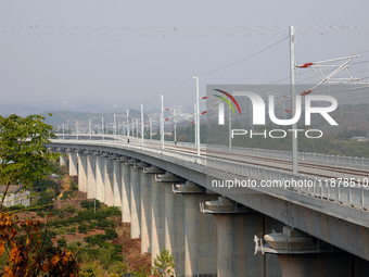 The Yichang-Xingshan High-Speed Railway, under construction, is fully closed and is scheduled to open in 2025 in Yichang, Hubei province, Ch...