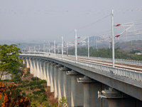 The Yichang-Xingshan High-Speed Railway, under construction, is fully closed and is scheduled to open in 2025 in Yichang, Hubei province, Ch...