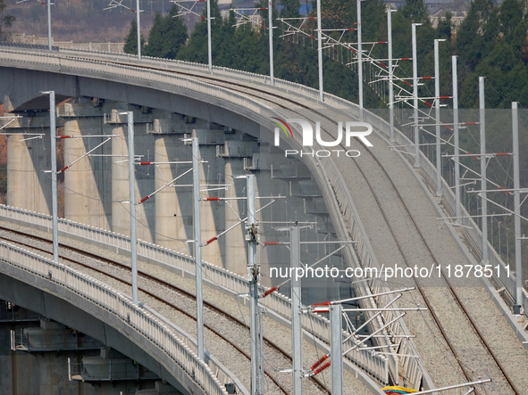 The Yichang-Xingshan High-Speed Railway, under construction, is fully closed and is scheduled to open in 2025 in Yichang, Hubei province, Ch...