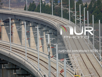 The Yichang-Xingshan High-Speed Railway, under construction, is fully closed and is scheduled to open in 2025 in Yichang, Hubei province, Ch...