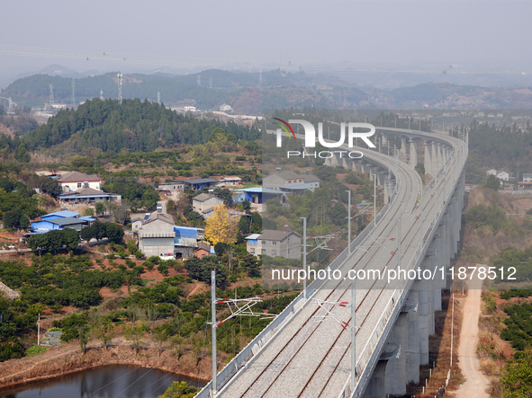 The Yichang-Xingshan High-Speed Railway, under construction, is fully closed and is scheduled to open in 2025 in Yichang, Hubei province, Ch...