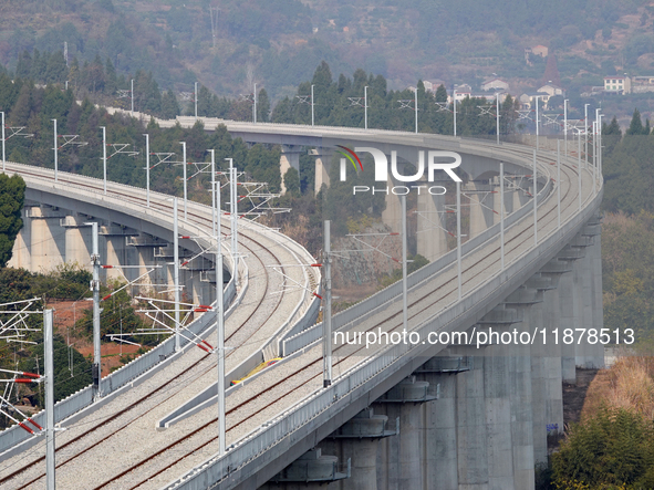 The Yichang-Xingshan High-Speed Railway, under construction, is fully closed and is scheduled to open in 2025 in Yichang, Hubei province, Ch...