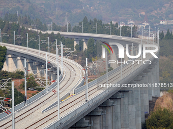 The Yichang-Xingshan High-Speed Railway, under construction, is fully closed and is scheduled to open in 2025 in Yichang, Hubei province, Ch...