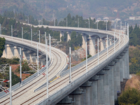 The Yichang-Xingshan High-Speed Railway, under construction, is fully closed and is scheduled to open in 2025 in Yichang, Hubei province, Ch...