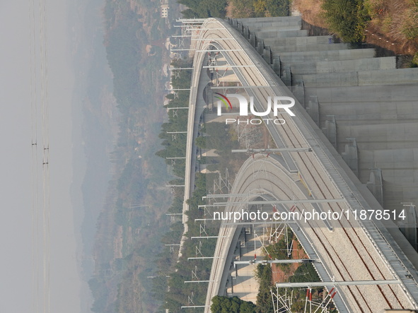 The Yichang-Xingshan High-Speed Railway, under construction, is fully closed and is scheduled to open in 2025 in Yichang, Hubei province, Ch...