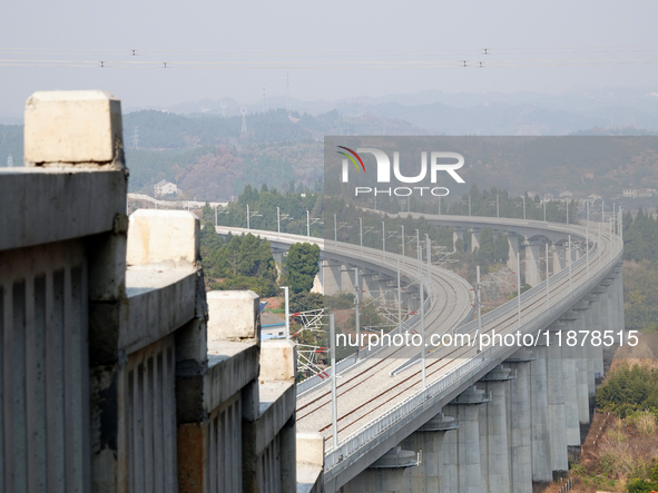 The Yichang-Xingshan High-Speed Railway, under construction, is fully closed and is scheduled to open in 2025 in Yichang, Hubei province, Ch...