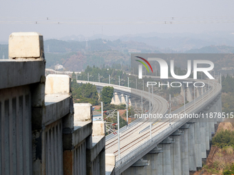 The Yichang-Xingshan High-Speed Railway, under construction, is fully closed and is scheduled to open in 2025 in Yichang, Hubei province, Ch...