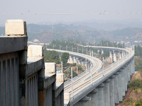 The Yichang-Xingshan High-Speed Railway, under construction, is fully closed and is scheduled to open in 2025 in Yichang, Hubei province, Ch...