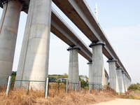 The Yichang-Xingshan High-Speed Railway, under construction, is fully closed and is scheduled to open in 2025 in Yichang, Hubei province, Ch...