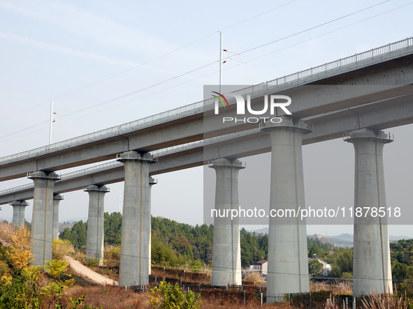 The Yichang-Xingshan High-Speed Railway, under construction, is fully closed and is scheduled to open in 2025 in Yichang, Hubei province, Ch...