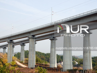 The Yichang-Xingshan High-Speed Railway, under construction, is fully closed and is scheduled to open in 2025 in Yichang, Hubei province, Ch...