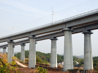 The Yichang-Xingshan High-Speed Railway, under construction, is fully closed and is scheduled to open in 2025 in Yichang, Hubei province, Ch...