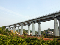 The Yichang-Xingshan High-Speed Railway, under construction, is fully closed and is scheduled to open in 2025 in Yichang, Hubei province, Ch...