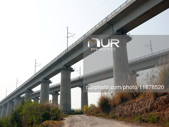 The Yichang-Xingshan High-Speed Railway, under construction, is fully closed and is scheduled to open in 2025 in Yichang, Hubei province, Ch...