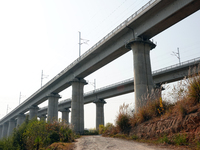 The Yichang-Xingshan High-Speed Railway, under construction, is fully closed and is scheduled to open in 2025 in Yichang, Hubei province, Ch...