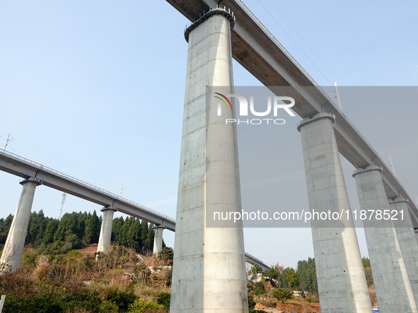 The Yichang-Xingshan High-Speed Railway, under construction, is fully closed and is scheduled to open in 2025 in Yichang, Hubei province, Ch...