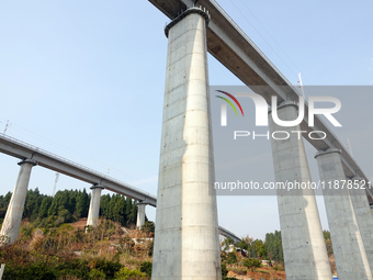 The Yichang-Xingshan High-Speed Railway, under construction, is fully closed and is scheduled to open in 2025 in Yichang, Hubei province, Ch...