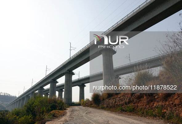 The Yichang-Xingshan High-Speed Railway, under construction, is fully closed and is scheduled to open in 2025 in Yichang, Hubei province, Ch...