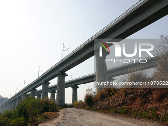 The Yichang-Xingshan High-Speed Railway, under construction, is fully closed and is scheduled to open in 2025 in Yichang, Hubei province, Ch...