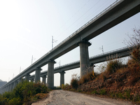 The Yichang-Xingshan High-Speed Railway, under construction, is fully closed and is scheduled to open in 2025 in Yichang, Hubei province, Ch...