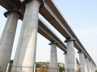 The Yichang-Xingshan High-Speed Railway, under construction, is fully closed and is scheduled to open in 2025 in Yichang, Hubei province, Ch...