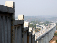 The Yichang-Xingshan High-Speed Railway, under construction, is fully closed and is scheduled to open in 2025 in Yichang, Hubei province, Ch...