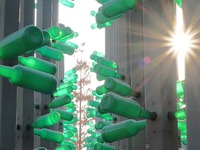 More than 30,000 green plastic beer bottles form a ''beer jungle'' by Tangdao Bay in the West Coast New District of Qingdao, Shandong provin...