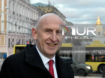 Secretary of State for Defense of the United Kingdom John Healey gives an interview to a Ukrinform correspondent in Sofiiska Square in Kyiv,...