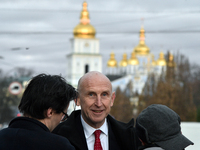 Secretary of State for Defense of the United Kingdom John Healey gives an interview to a Ukrinform correspondent in Sofiiska Square in Kyiv,...