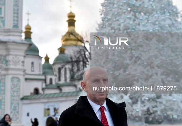 Secretary of State for Defense of the United Kingdom John Healey gives an interview to a Ukrinform correspondent in Sofiiska Square in Kyiv,...